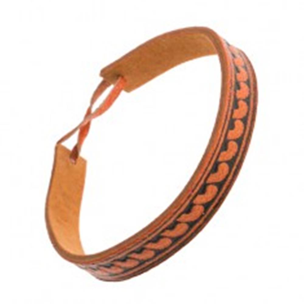 Šperky eshop Oranžovohnedý kožený náramok, úzky pásik s poloblúkovým vzorom