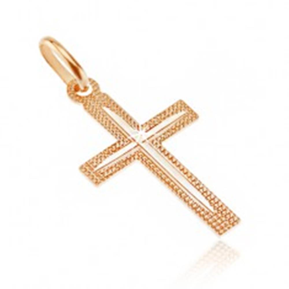 Šperky eshop Prívesok zo 14K zlata - kríž, vrúbkovaný povrch s tenkým zárezom v cípoch
