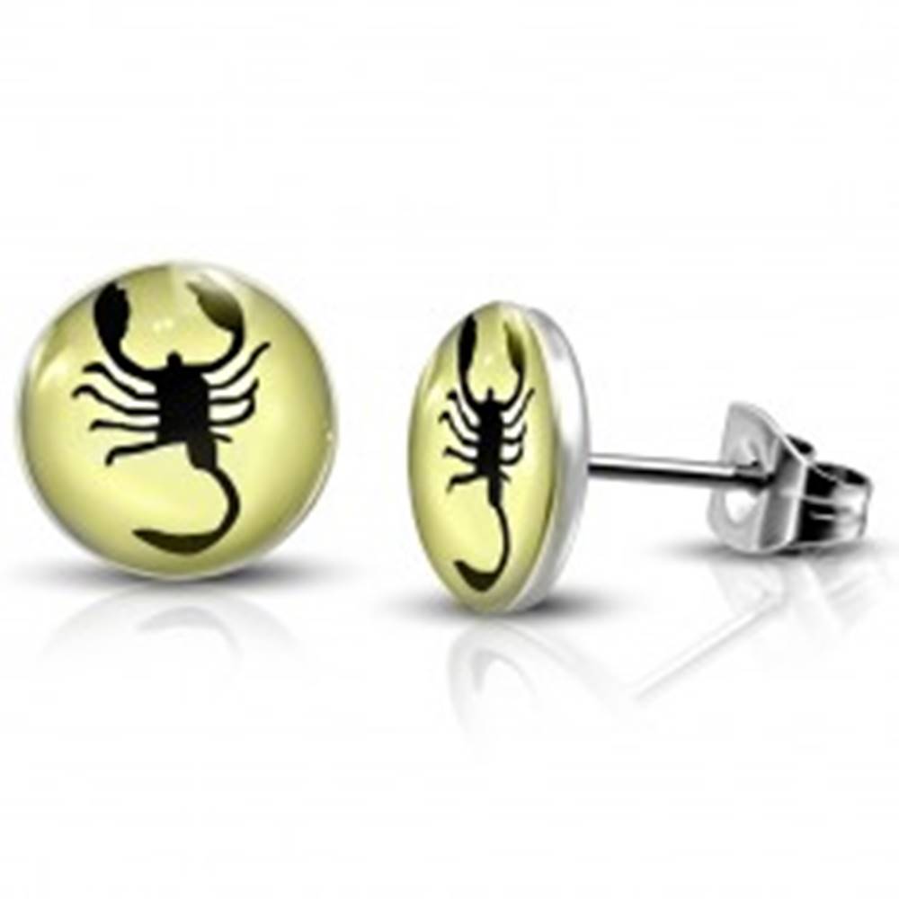 Šperky eshop Puzetové náušnice z chirurgickej ocele - škorpión v krúžku