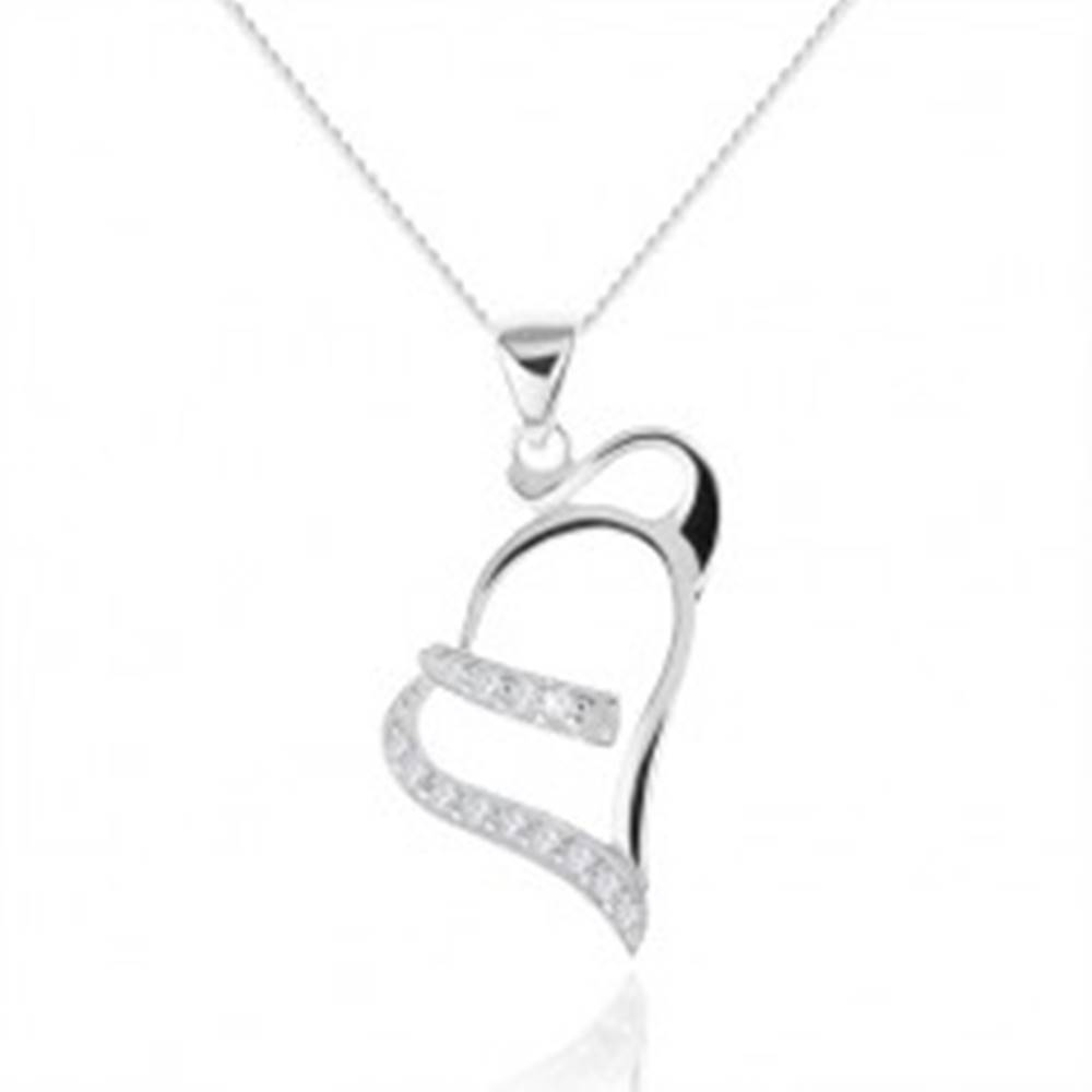 Šperky eshop Strieborný náhrdelník 925, kontúra asymetrického srdca, zirkónové línie
