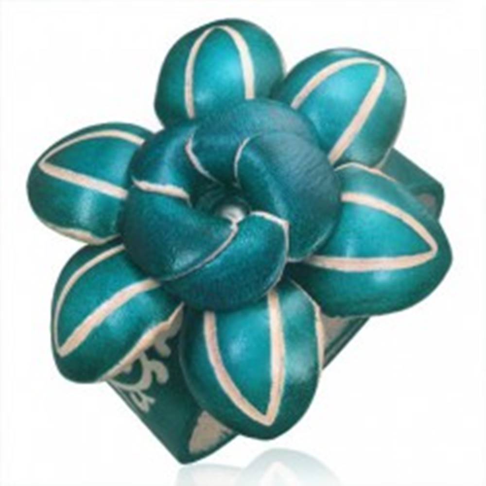 Šperky eshop Kožený náramok - tmavozelený 3D kvet s ozdobnými zárezmi