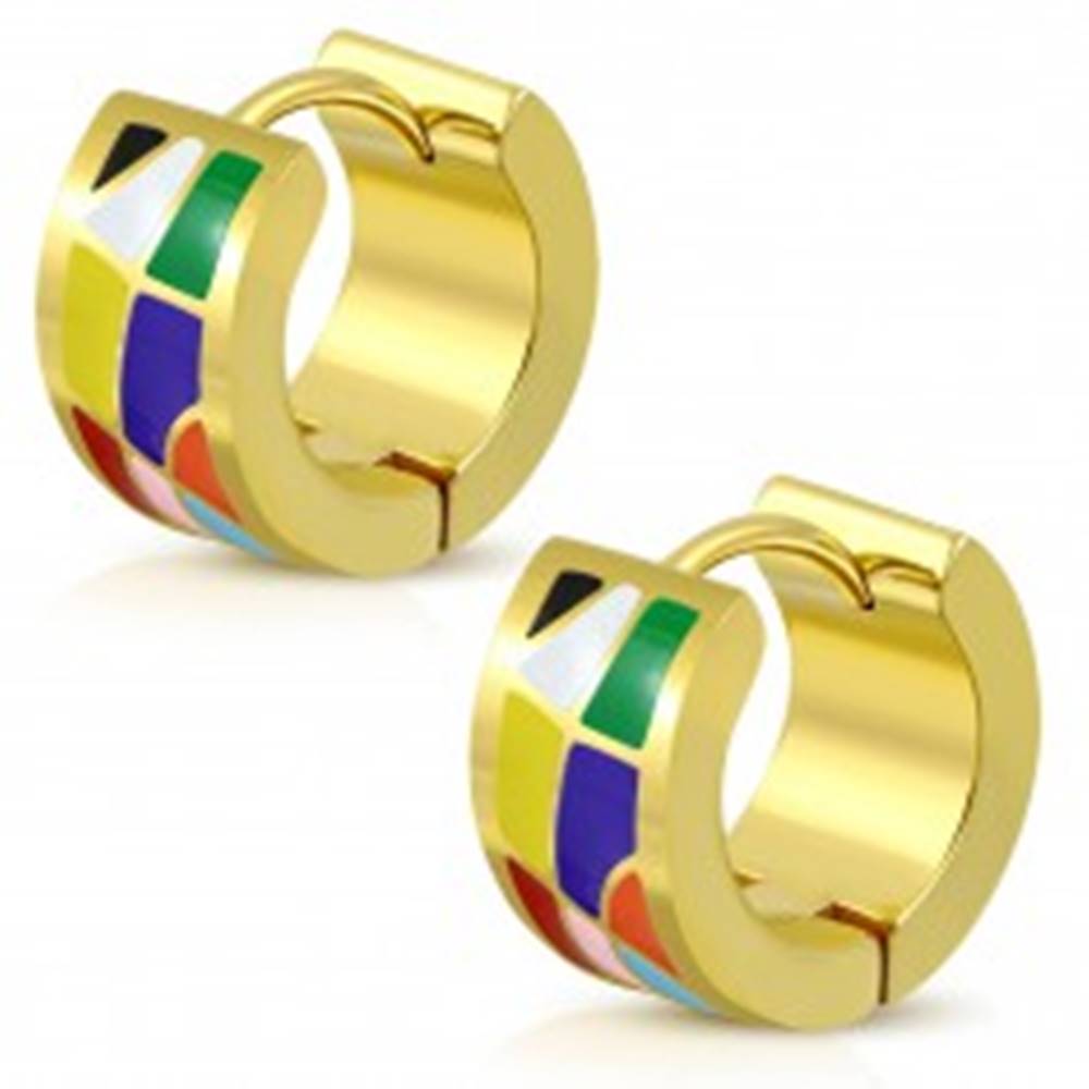 Šperky eshop Kĺbové náušnice z ocele 316L zlatej farby, farebné glazúrované útvary