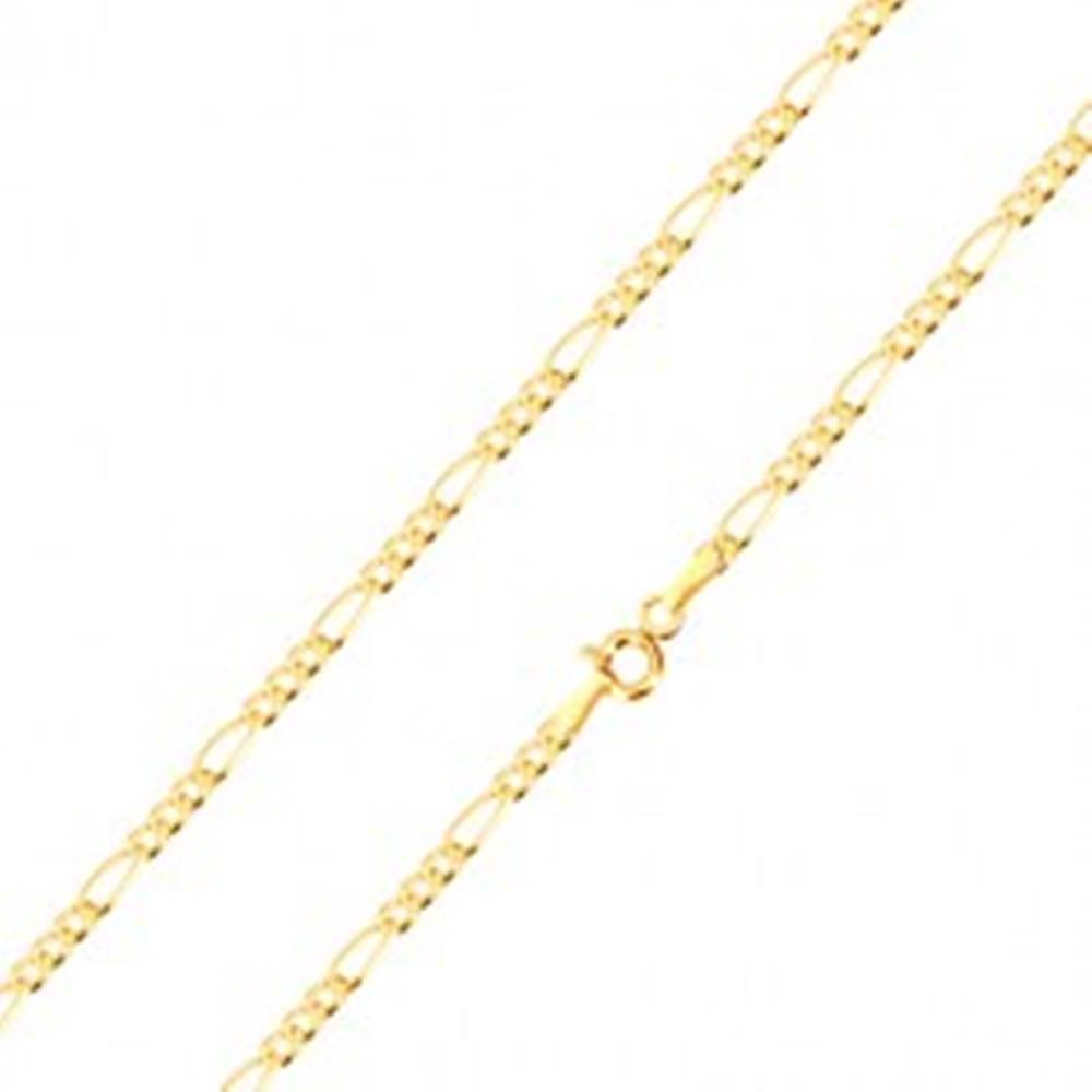 Šperky eshop Zlatá retiazka 585 - motív Figaro, podlhovasté očko a tri oválne očká, 550 mm