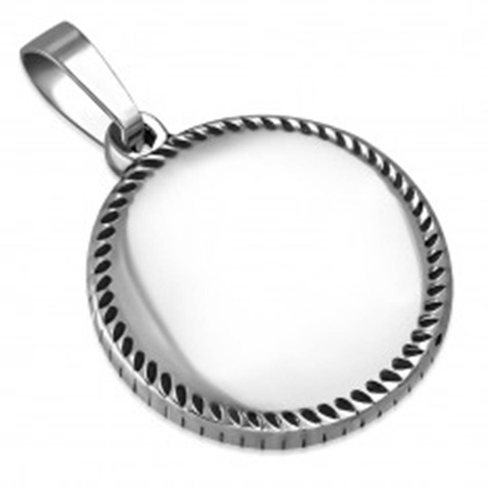 Šperky eshop Prívesok striebornej farby z ocele - krúžok s drobnými slzičkami po obvode