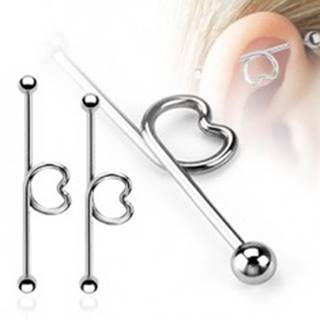 Oceľový piercing do ucha - činka so srdcom a guličkami - Dĺžka piercingu: 32 mm