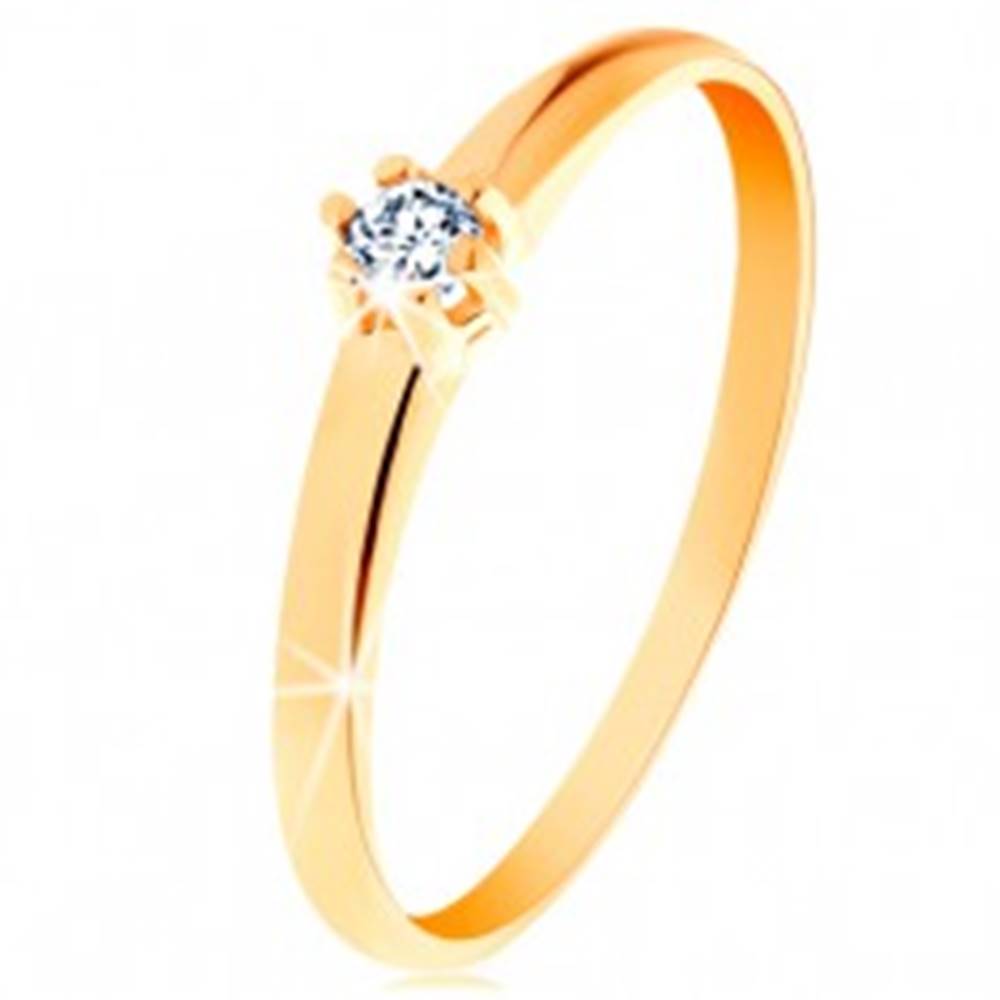 Šperky eshop Zlatý prsteň 585 - okrúhly diamant čírej farby v šesťcípom kotlíku - Veľkosť: 48 mm