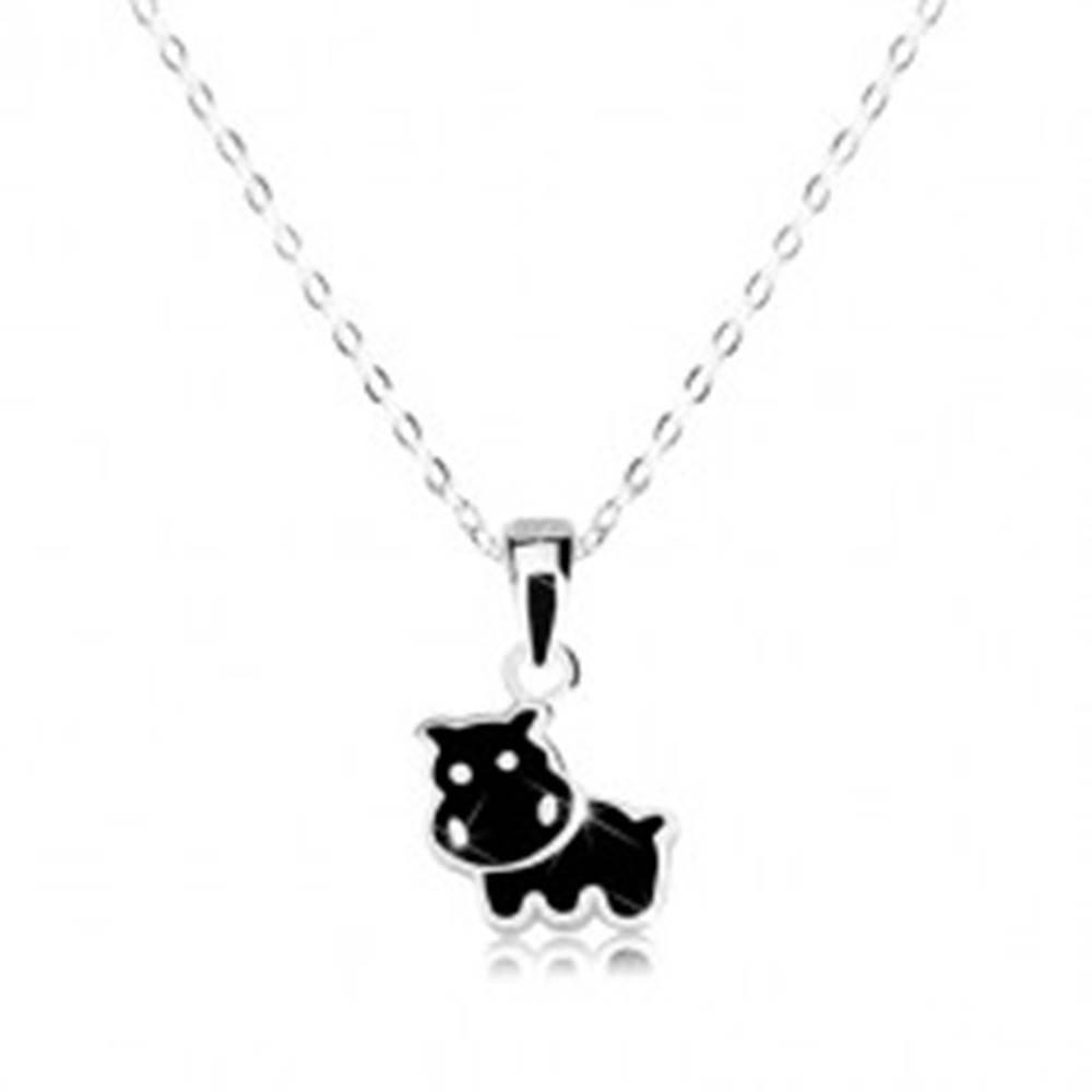 Šperky eshop Strieborný 925 náhrdelník - hrošík zdobený čiernou glazúrou, ligotavá retiazka