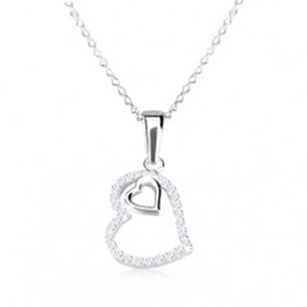 Šperky eshop Strieborný 925 náhrdelník - obrys nepravidelného srdca so zirkónmi, srdiečko