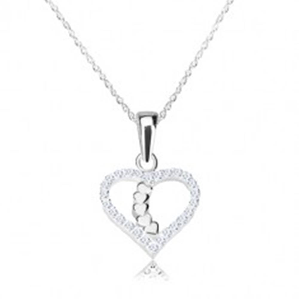 Šperky eshop Strieborný náhrdelník 925 - obrys srdca s ligotavými zirkónmi, srdiečková línia