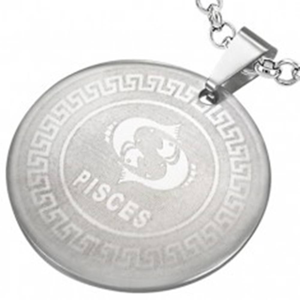 Šperky eshop Oceľový prívesok - kruh so znamením zverokruhu RYBY
