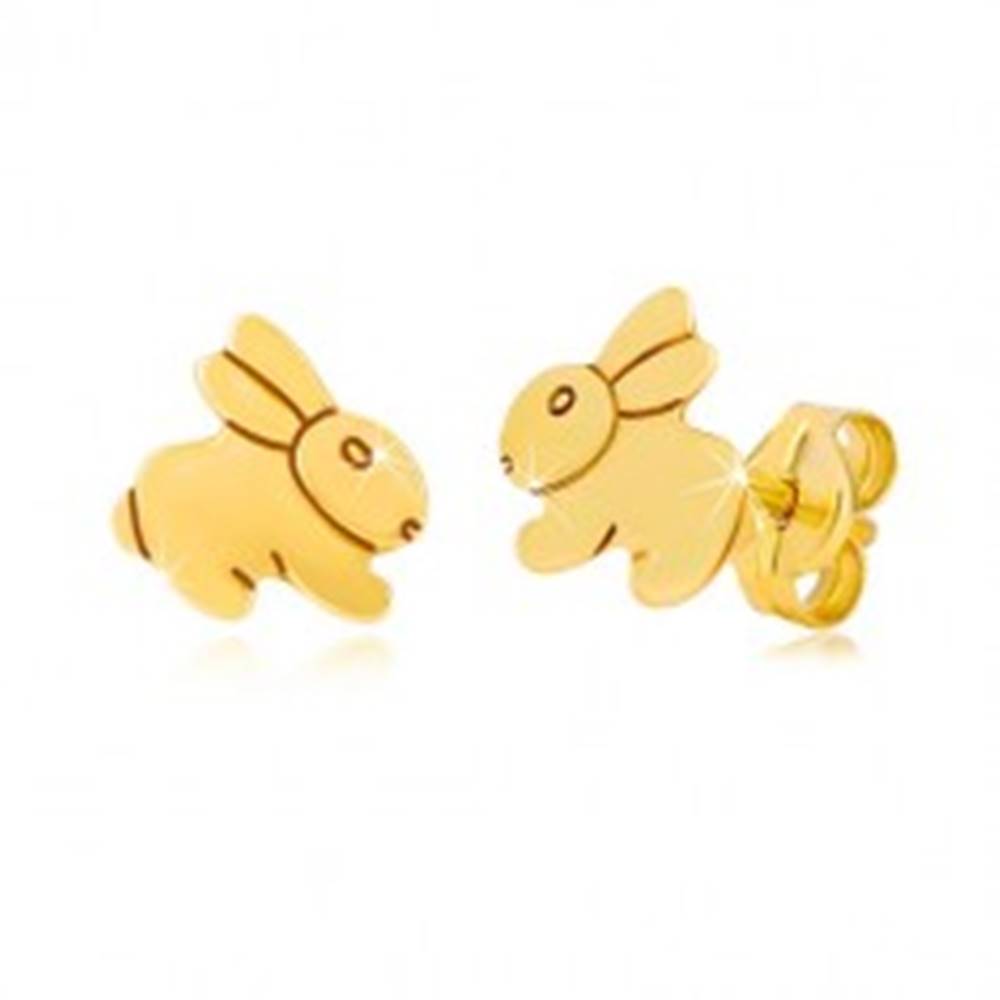 Šperky eshop Náušnice zo žltého 9K zlata - zrkadlovolesklý skákajúci zajačik