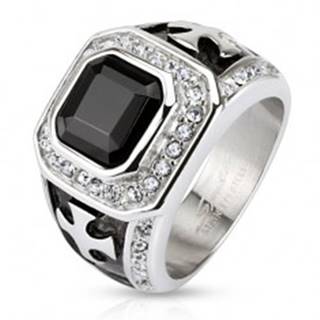 Mohutný prsteň z chirurgickej ocele, čierny zirkónový štvorec, číre línie, kríže - Veľkosť: 59 mm