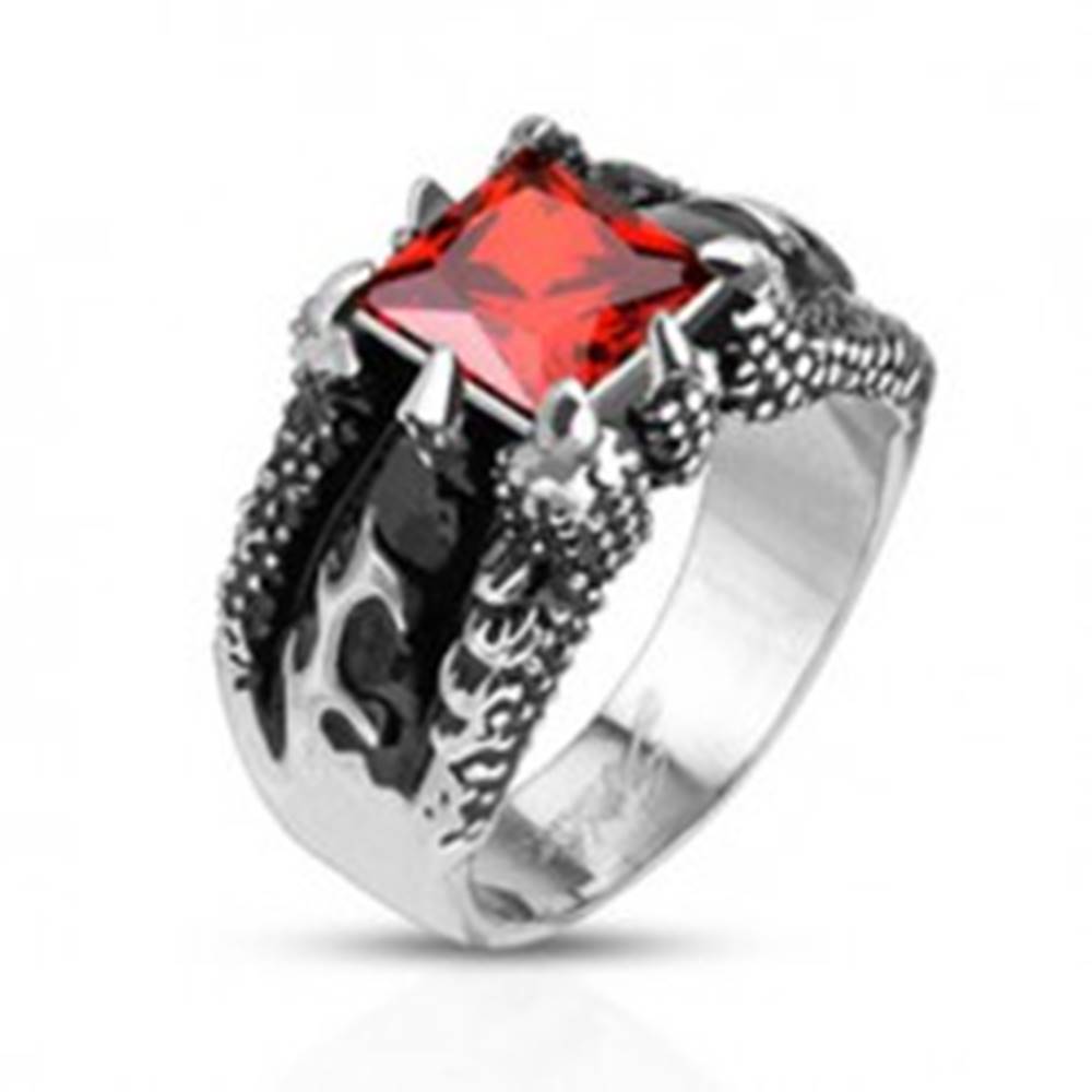 Šperky eshop Mohutný prsteň z ocele 316L, štvorcový oranžový zirkón v pazúroch - Veľkosť: 59 mm