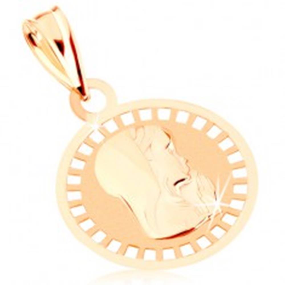 Šperky eshop Prívesok zo žltého 9K zlata - okrúhly medailón s Pannou Máriou, lesklo-matný