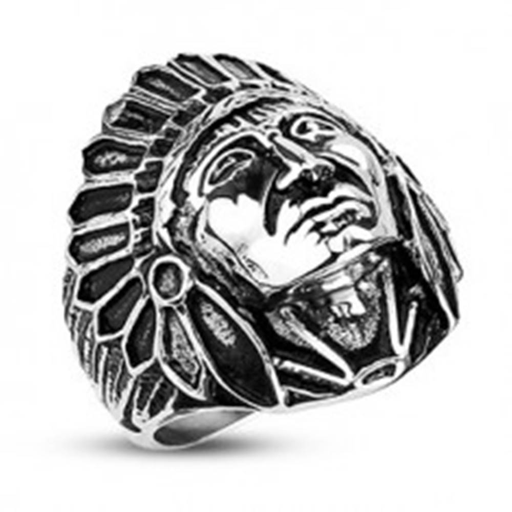 Šperky eshop Oceľový prsteň- indián Apač, čierna patina - Veľkosť: 59 mm