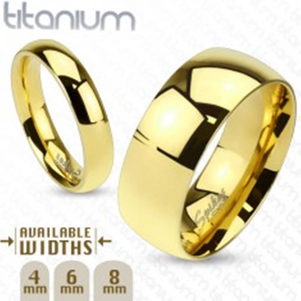 Šperky eshop Lesklá obrúčka z titánu zlatej farby s hladkým vypuklým povrchom, 6 mm - Veľkosť: 49 mm