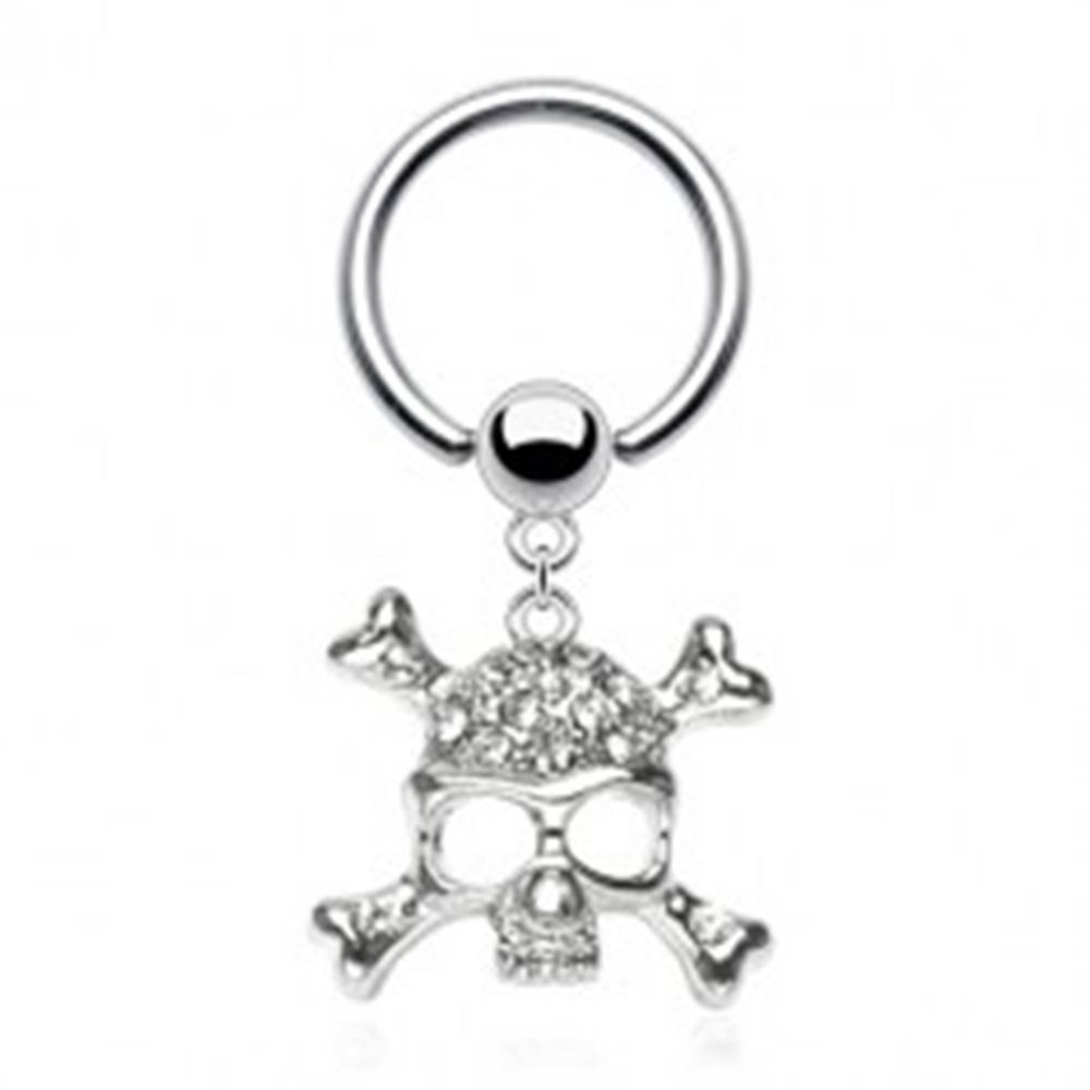 Šperky eshop Piercing z ocele 316L - krúžok s guľôčkou, lebka s kosťami v tvare X