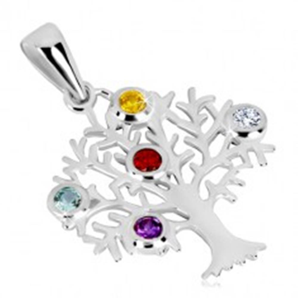 Šperky eshop Strieborný prívesok 925 - strom života, rozvetvené konáre, farebné zirkóny