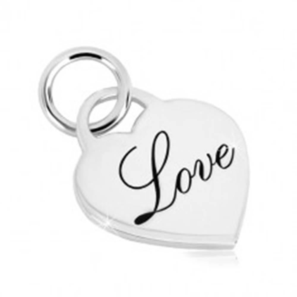 Šperky eshop Prívesok zo striebra 925 - zrkadlovolesklý srdcový zámok, ozdobný nápis "Love"