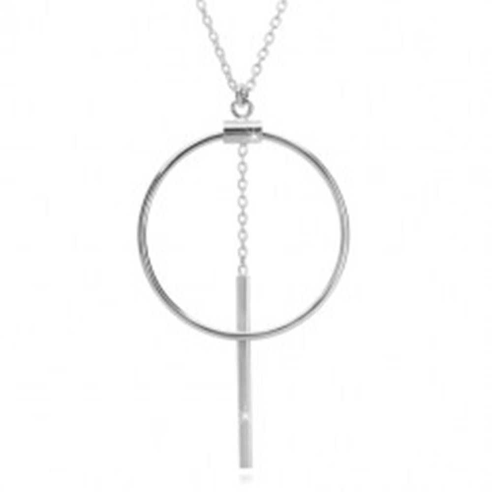Šperky eshop Strieborný náhrdelník 925 - retiazka z oválnych očiek, obrys kruhu a palička na retiazke