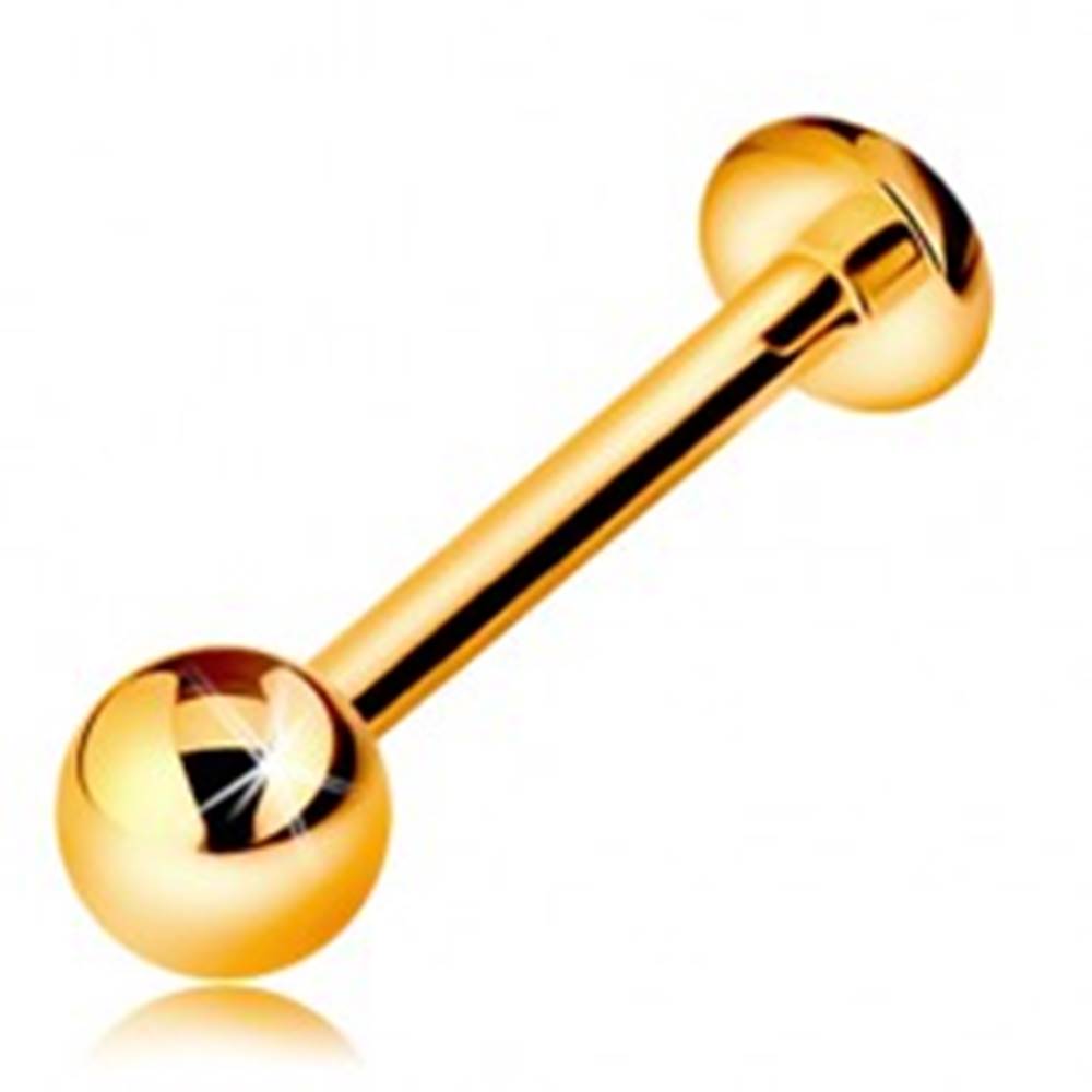 Šperky eshop Zlatý 14K piercing do pery alebo brady - labret s guličkou a kolieskom, 12 mm