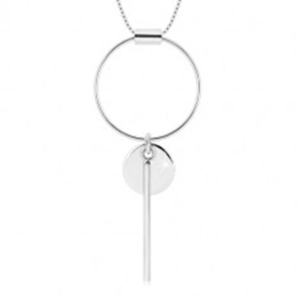 Šperky eshop Strieborný 925 náhrdelník - hranatá retiazka, kontúra kruhu, menší kruh a palička