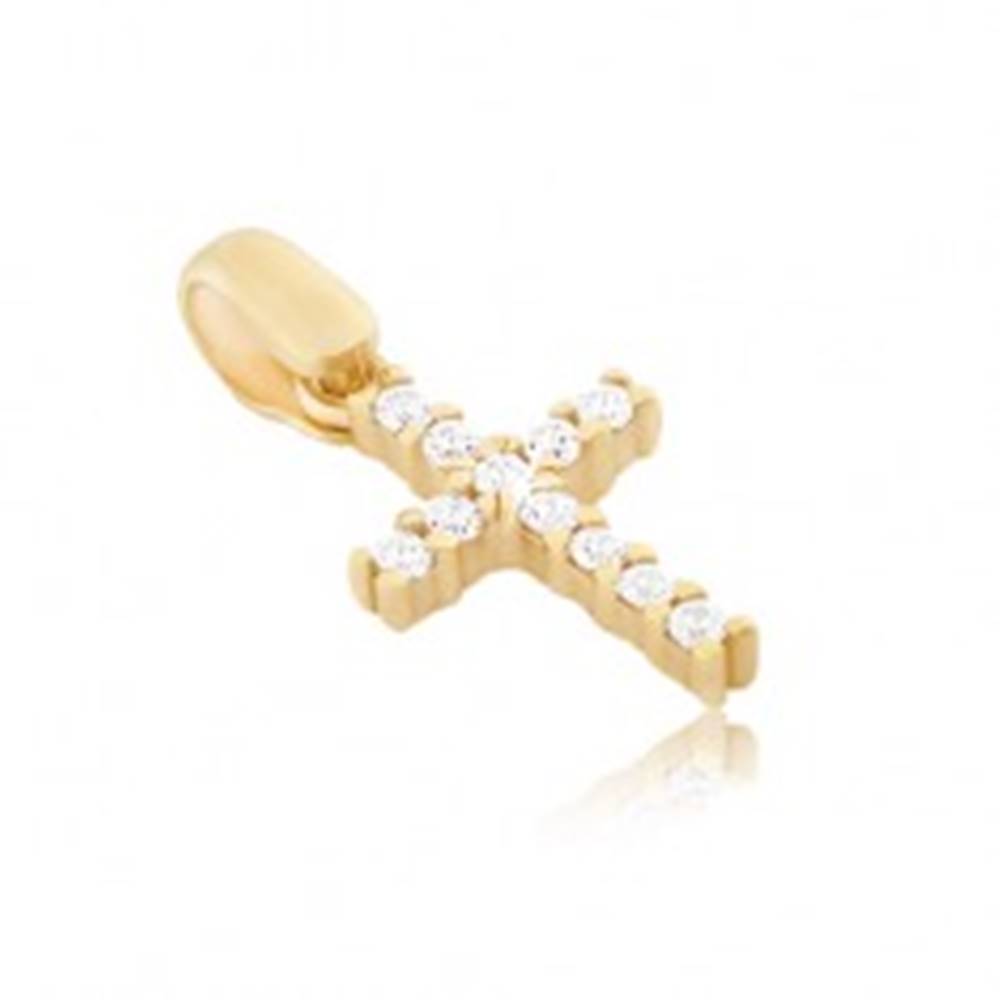 Šperky eshop Prívesok zo 14K zlata - malý zirkónový krížik uchytený paličkami