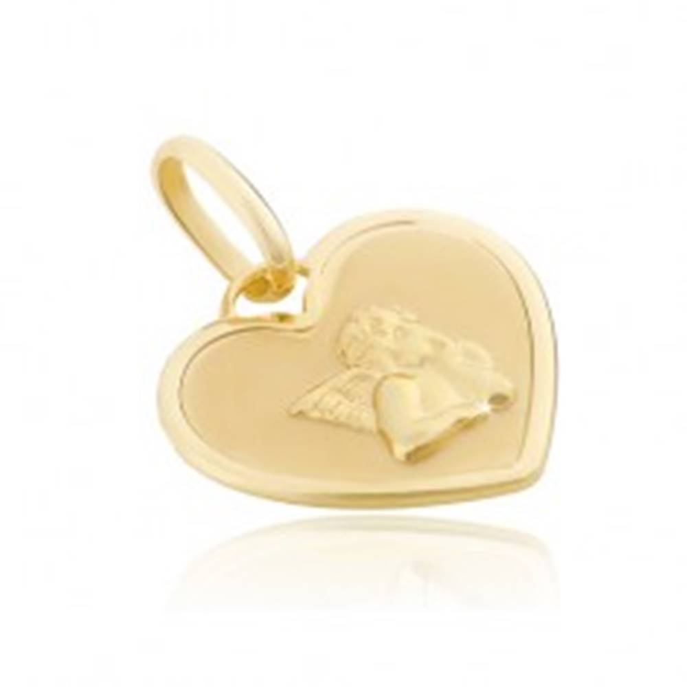 Šperky eshop Prívesok zo zlata 14K - srdcová známka s lesklým anjelikom