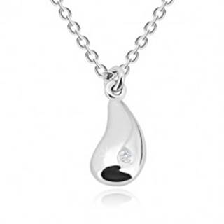 Strieborný 925 náhrdelník - zrkadlovolesklá kvapka s diamantom, retiazka