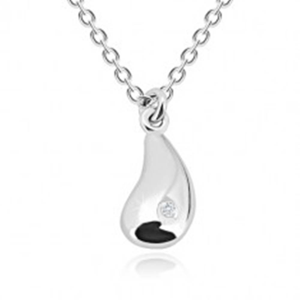 Šperky eshop Strieborný 925 náhrdelník - zrkadlovolesklá kvapka s diamantom, retiazka