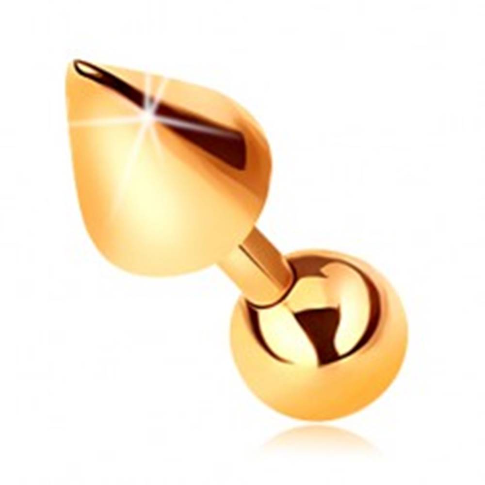 Šperky eshop Zlatý 14K piercing - lesklá rovná činka s guličkou a kužeľom do tragusu, 5 mm