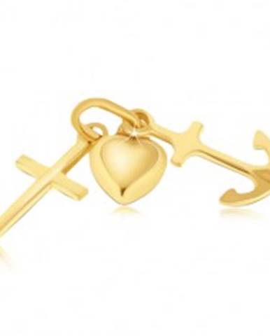 Multiprívesok zo zlata 14K - vypuklé srdce, kotva a krížik