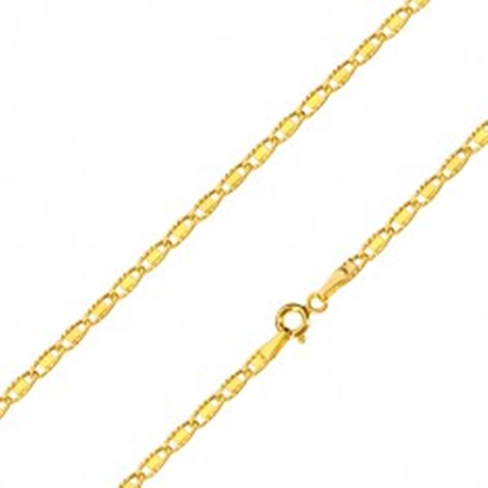 Šperky eshop Retiazka v žltom zlate 585 - lesklé oválne očká s hladkým obdĺžnikom, 550 mm