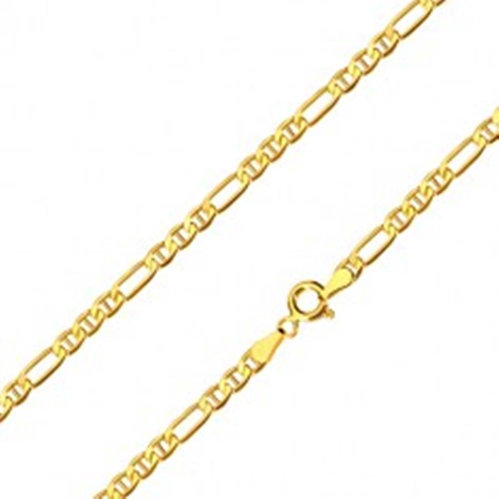 Šperky eshop Retiazka zo 14K žltého zlata - podlhovasté očko, tri oválne očká s paličkami, 450 mm