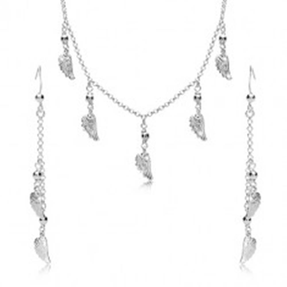 Šperky eshop Strieborná 925 sada - náušnice a náhrdelník, anjelské krídla a guličky na retiazke