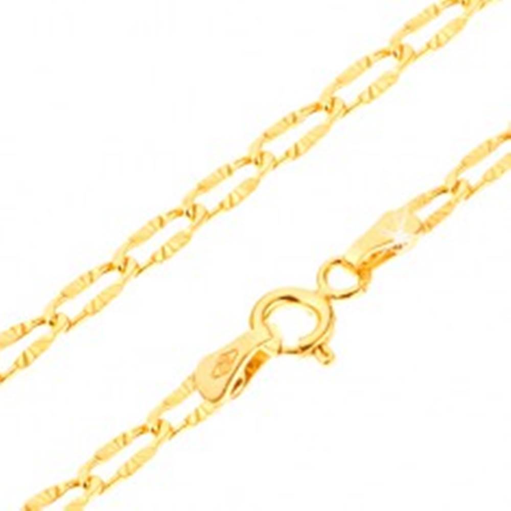Šperky eshop Lesklý zlatý náramok 585 - sploštené očká s lúčovitými ryhami, 190 mm