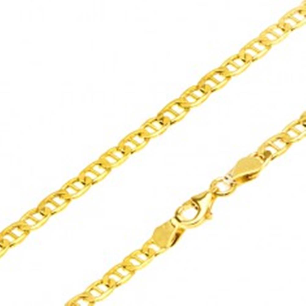 Šperky eshop Zlatá retiazka 585 - ploché elipsovité očká, palička uprostred, 550 mm