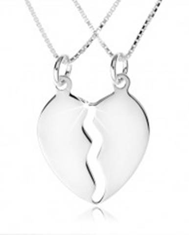 Strieborný náhrdelník 925, dve retiazky, dvojprívesok rozpoleného srdca