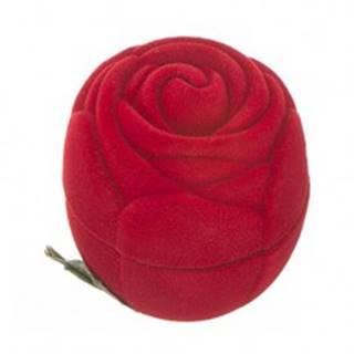 Zamatová krabička na prsteň - červená ruža s lístkami