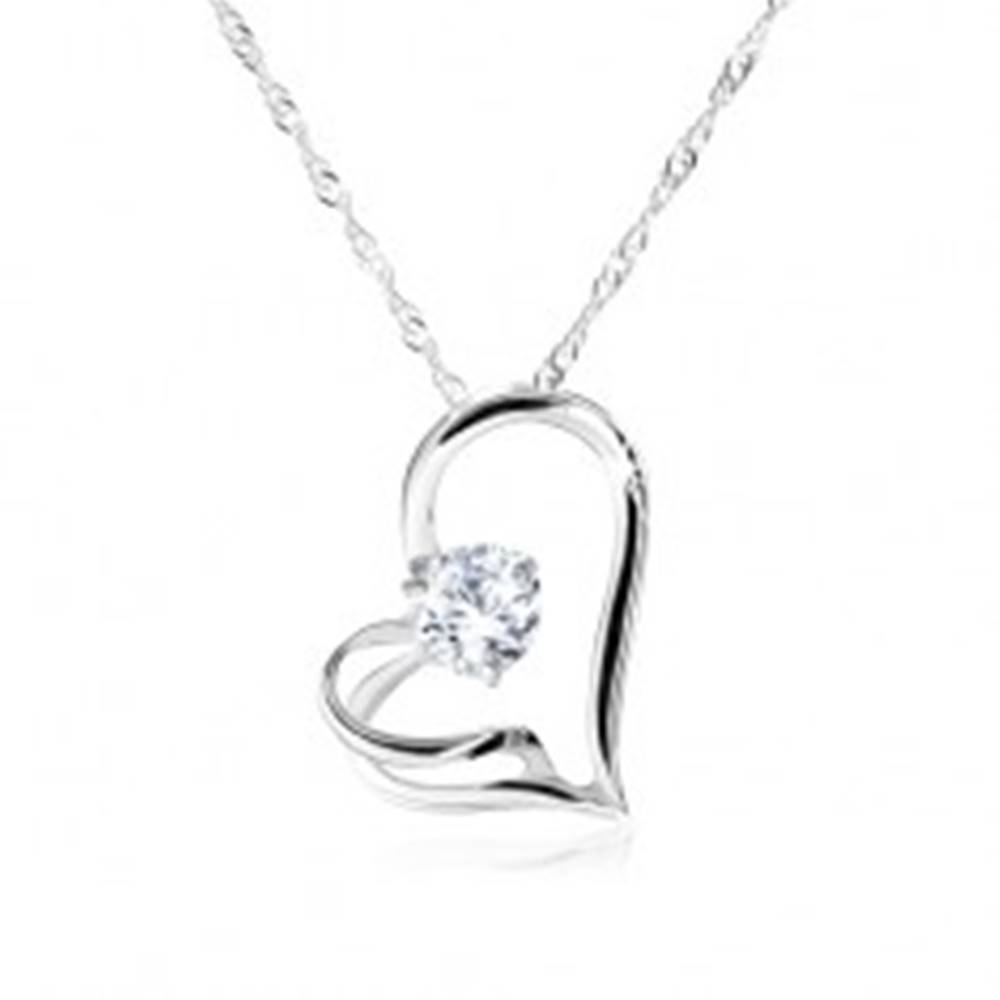 Šperky eshop Náhrdelník zo striebra 925, špirálovitá retiazka, asymetrické srdce, zirkón