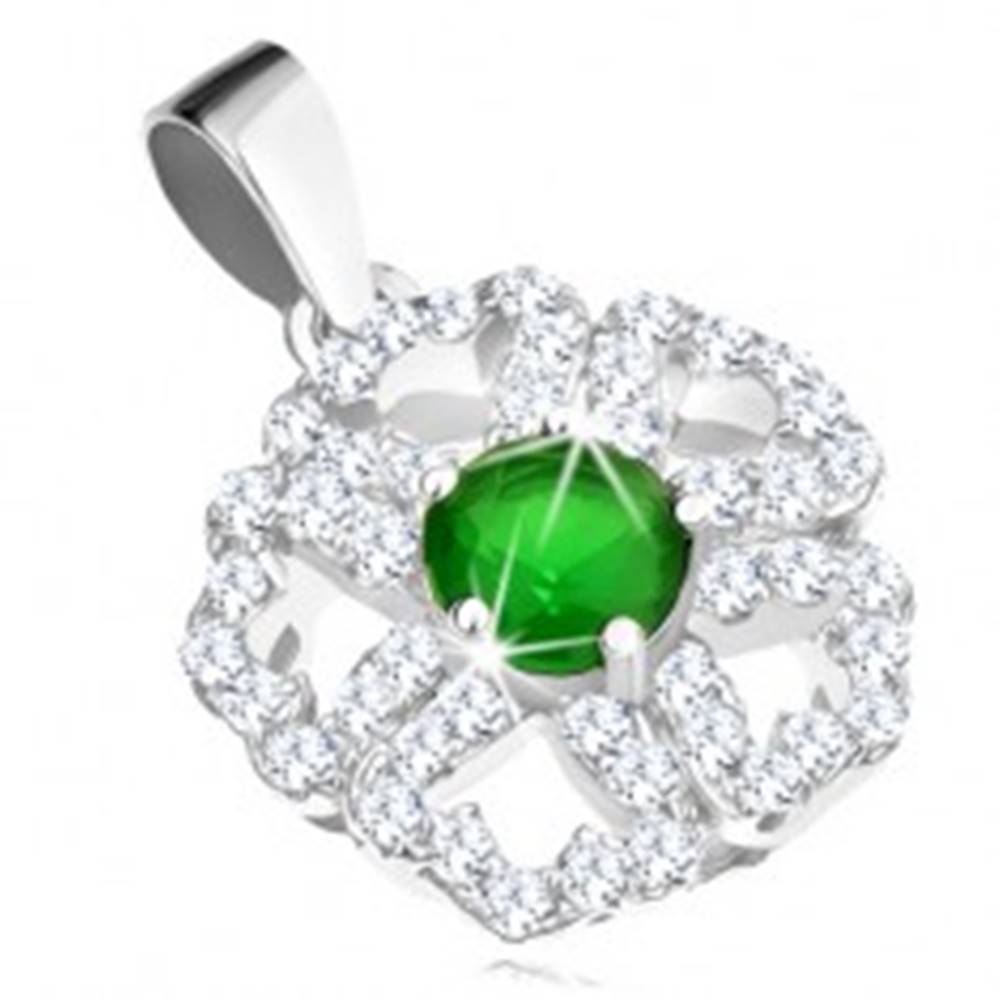 Šperky eshop Strieborný 925 prívesok, ligotavý kvietok, číre obrysy lupeňov, zelený stred
