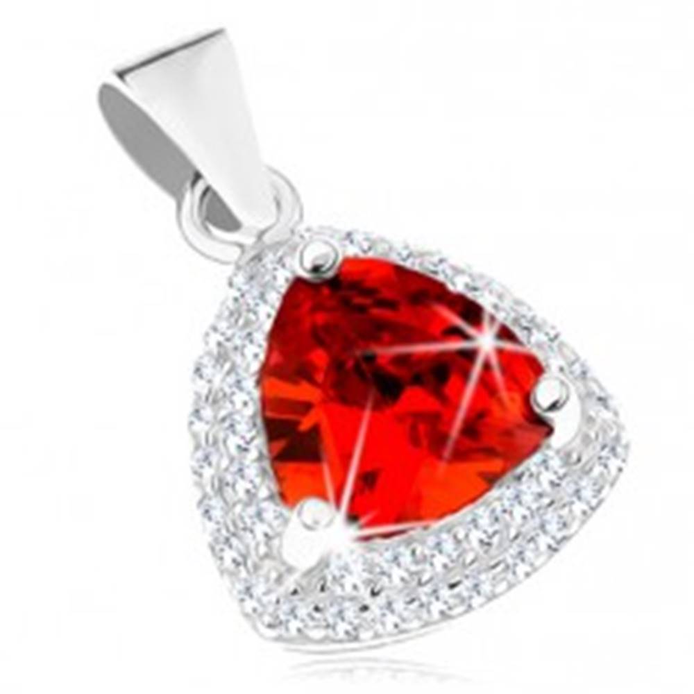 Šperky eshop Strieborný prívesok 925, červený zirkónový trojuholník s čírym lemom