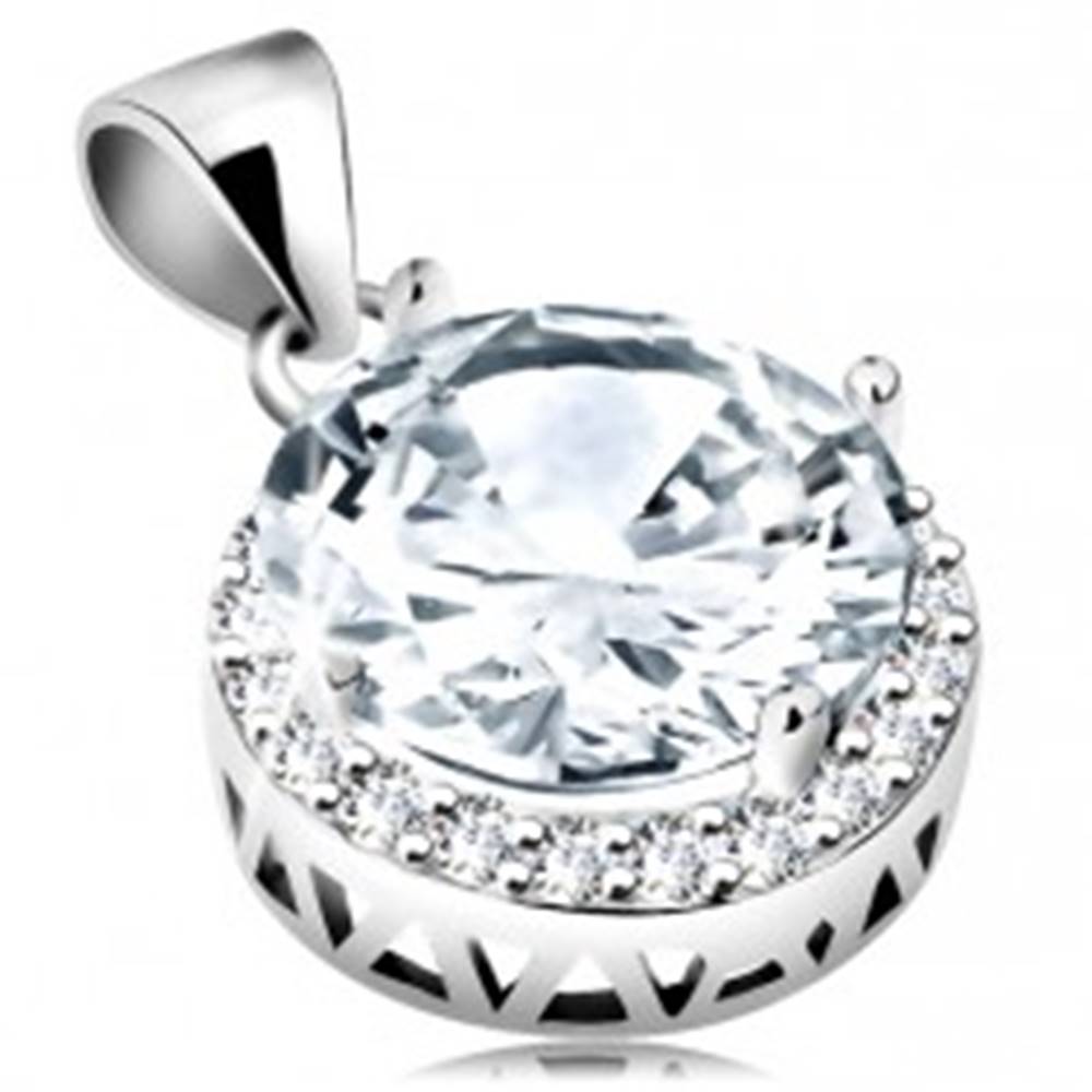 Šperky eshop Strieborný prívesok 925, veľký okrúhly číry zirkón s ligotavým lemom