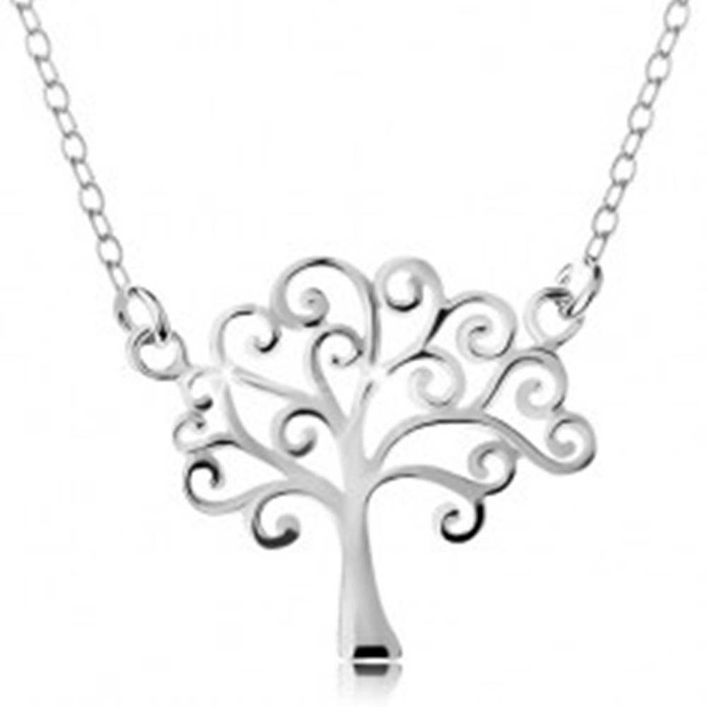 Šperky eshop Strieborný náhrdelník 925, tenká retiazka a prívesok - lesklý strom života