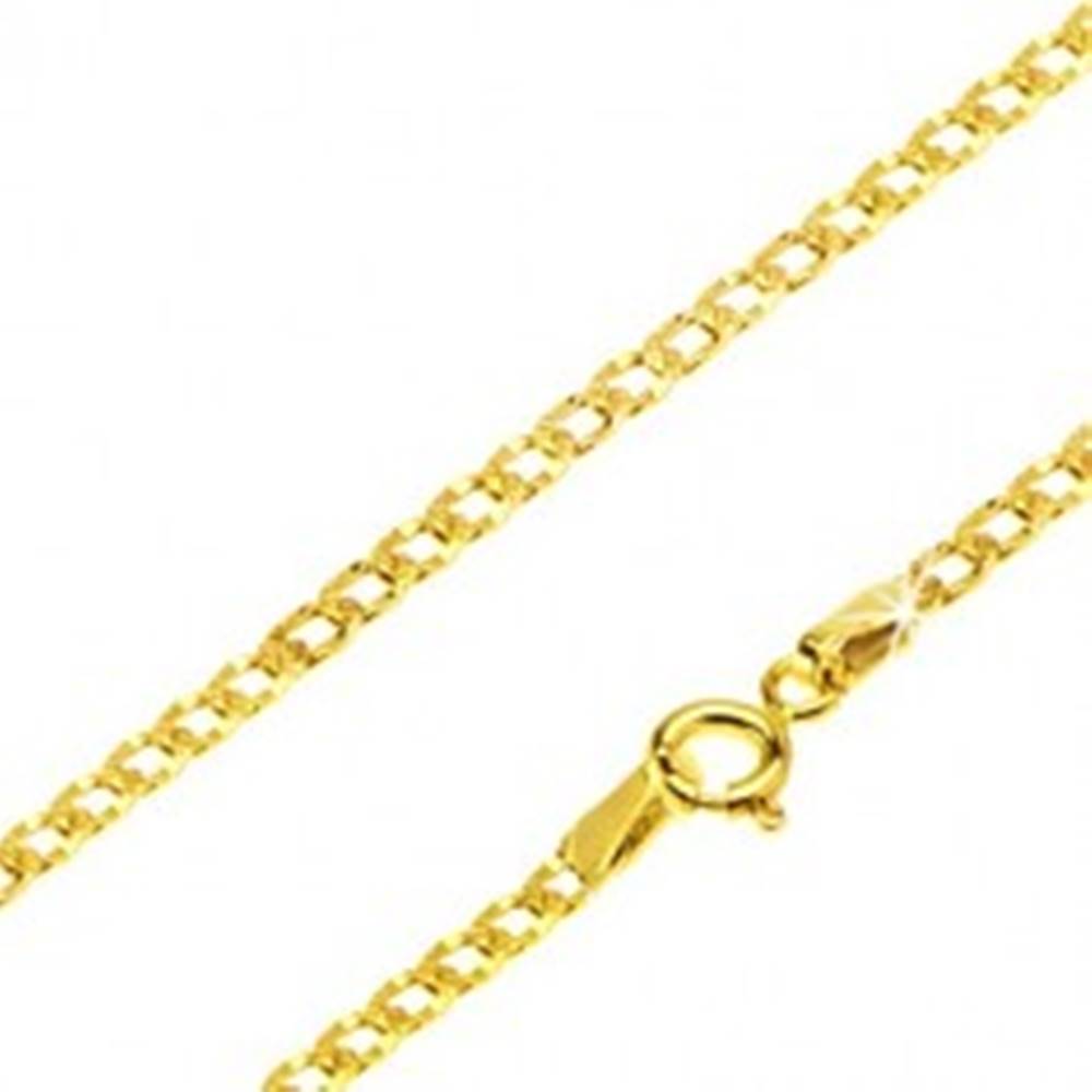 Šperky eshop Retiazka v žltom 14K zlate - široké očká zdobené malými jamkami, 500 mm