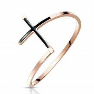 Oceľový prsteň 316L medenej farby - kríž s čiernou glazúrou, úzke ramená - Veľkosť: 51 mm