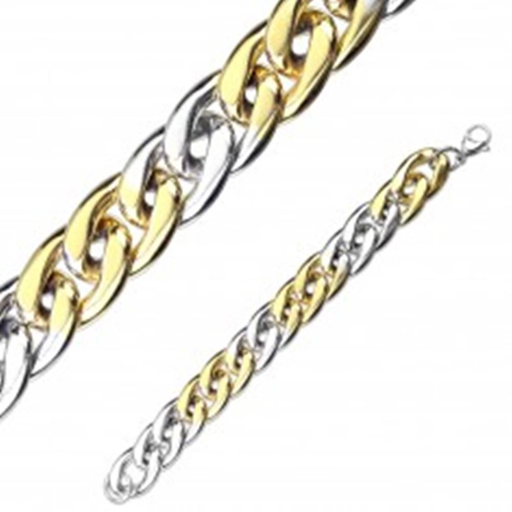 Šperky eshop Náramok z ocele v dvojfarebnej kombinácii - oválne očká, sériové napájanie, 12 mm
