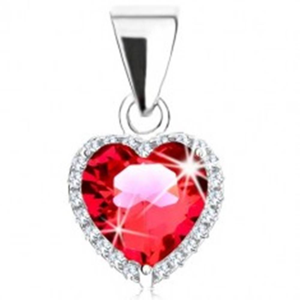 Šperky eshop Prívesok zo striebra 925, červené zirkónové srdce, trblietavý obrys