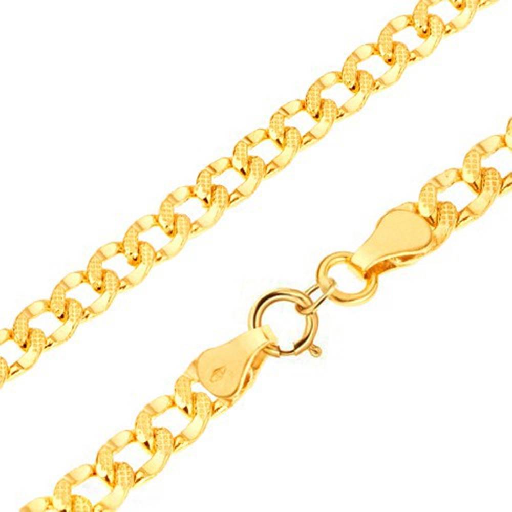 Šperky eshop Zlatý náramok 585 - hrubšie oválne očká zdobené drobnými jamkami, 200 mm