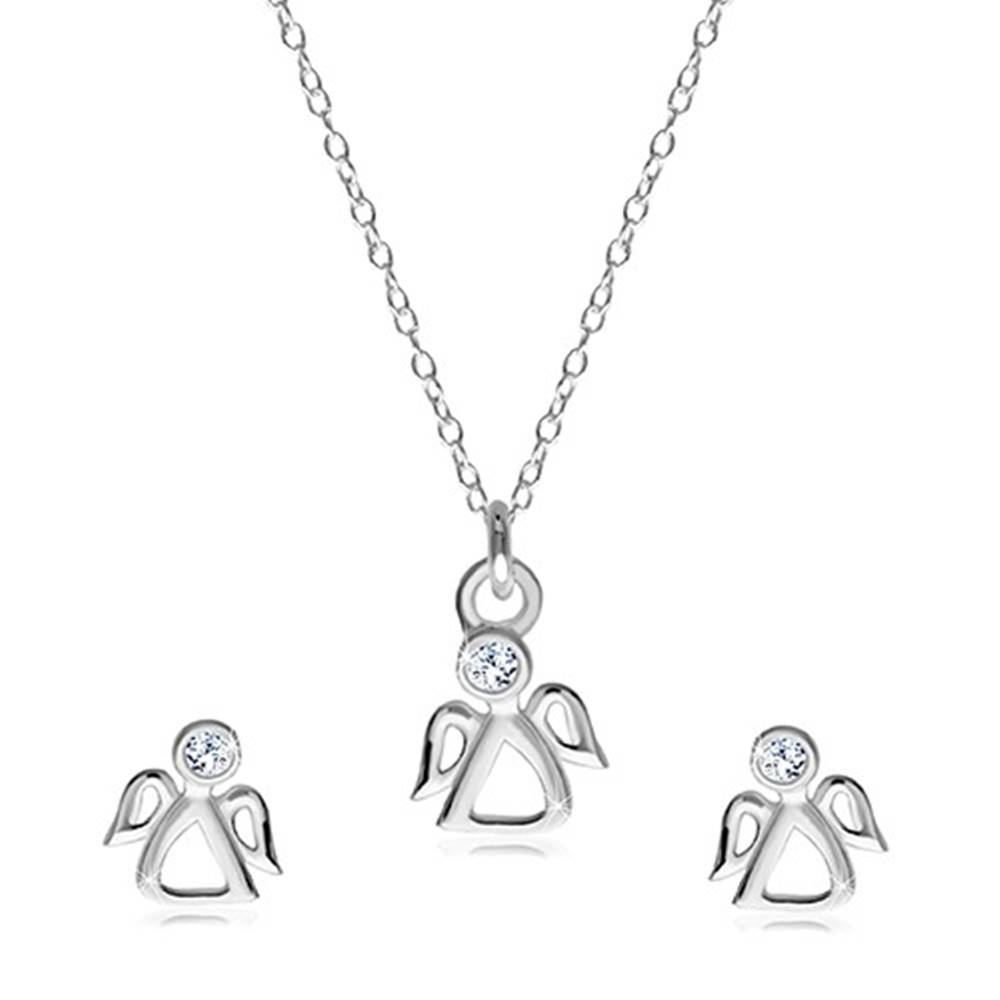 Šperky eshop Dvojset zo striebra 925 - náušnice a náhrdelník, vykrajovaný anjelik s čírym zirkónom